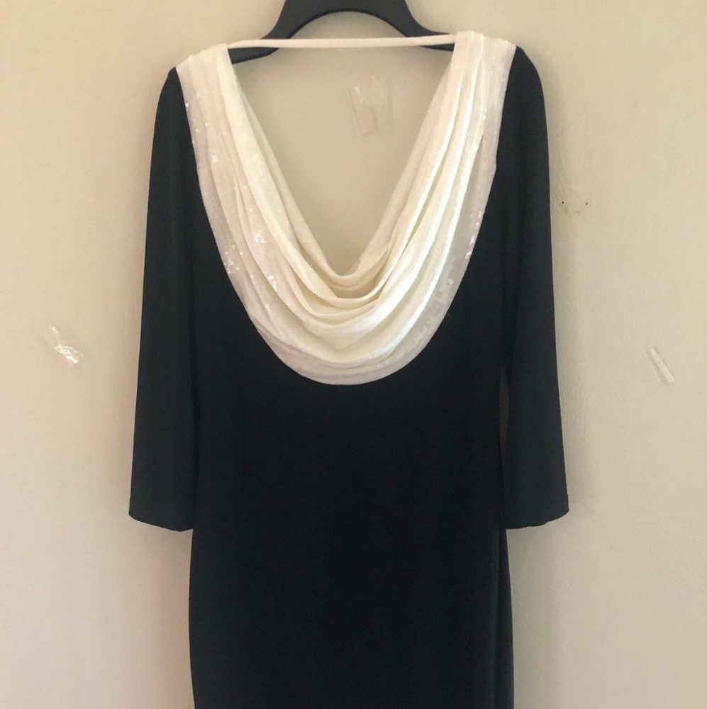 Sexy low  cut black and cream dress